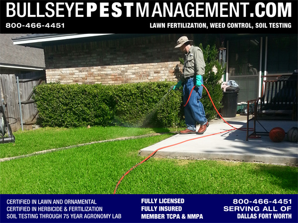 Bullseye Pest Management Performs Lawn Fertilization, Weed Control and Soil Testing in the Dallas Fort Worth Metroplex.