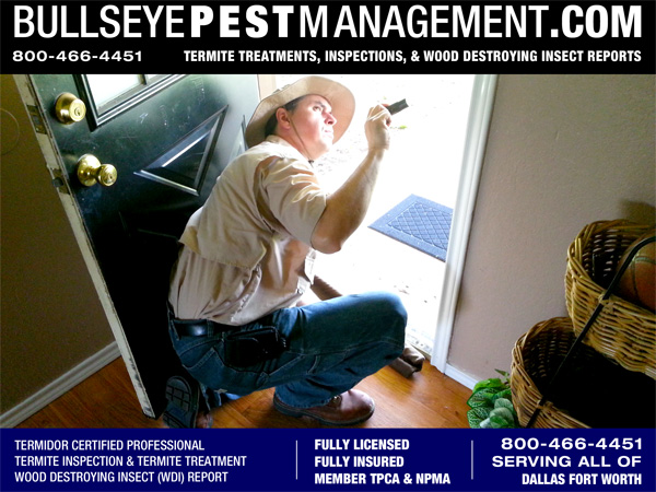 Wood Destroying Insect (WDI) Inspection and Reports performed by Bullseye Pest Management in all Dallas Fort Worth and surrounding Cities.
