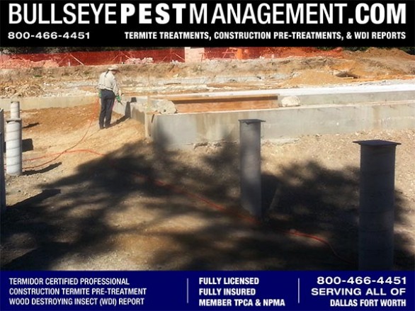 Termite Pre-Treatment of New Home Construction by Bullseye Pest Management serving all of Dallas Fort Worth 800-466-4451