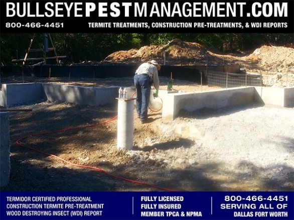 Termite Pre-Treatment Dallas Texas of New Home Construction by Bullseye Pest Management 800-466-4451