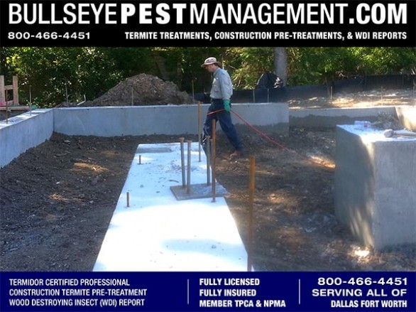 Termite Pre-Treatment of New Dallas Home Construction by Bullseye Pest of Arlington serving all of Dallas Fort Worth Texas 800-466-4451