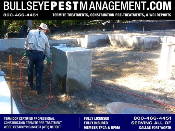 Termite Pre-Treatment Services of New Home Construction by Bullseye Pest Management for all Dallas Fort Worth Texas 800-466-4451