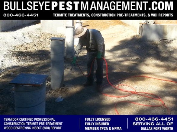 Termite Pre-Treatment during Construction of New Home by Bullseye Pest Management serving Dallas Fort Worth Texas 800-466-4451