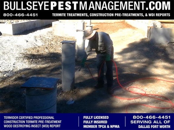 Termite Pre-Treatment of New Home Construction by Bullseye Pest Management owner Steve Moseley a Phantom Certified Professional serving Dallas Fort Worth Texas 800-466-4451