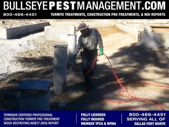 Termite Pre-Treatment of New Home Construction by Bullseye Pest Management owner Steve Moseley a Termidor Certified Professional serving Dallas Fort Worth Texas 800-466-4451