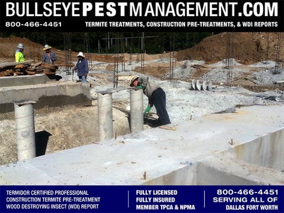 Termite Pre-Treatment of New Home Construction by Bullseye Pest Management owner Steve Moseley a BASF Certified Professional serving Dallas Fort Worth Texas 800-466-4451