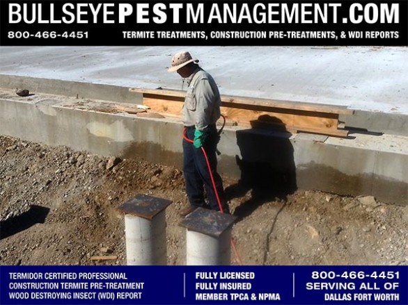 Termite Pre-Treat of New Home Construction and Commercial Construction by Bullseye Pest Management DFW Texas 800-466-4451