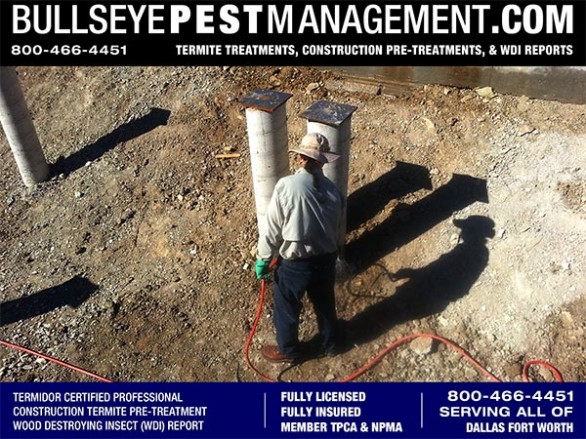 Termite Pre-Treat of New Home Construction by Bullseye Pest Management Independently Owned and Operated serving all of DFW Texas 800-466-4451