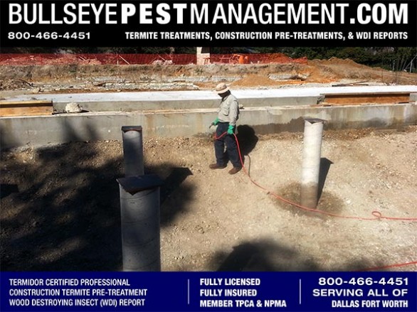 Termite Pre-Treat of New Home Construction by Bullseye Pest Management Independently Owned and Operated by Certified Applicator Steve Moseley in DFW Texas 800-466-4451