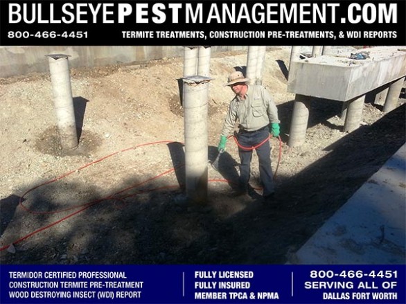 Termite Pre-Treat of New Home Construction by Bullseye Pest Management of Arlington Texas, Home of the Rangers 800-466-4451