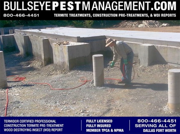 Termite Pre-Treatment of New Homes in Dallas by Bullseye Pest Management of Arlington 800-466-4451