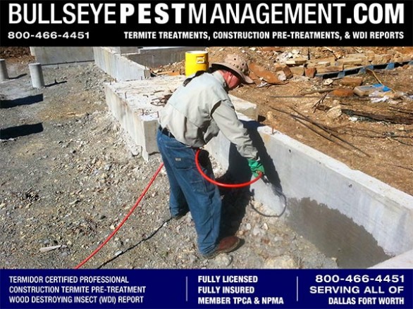 Termite Pre-Treatment of New Home Services for Builders in Dallas Fort Worth by Bullseye Pest Management of Arlington 800-466-4451