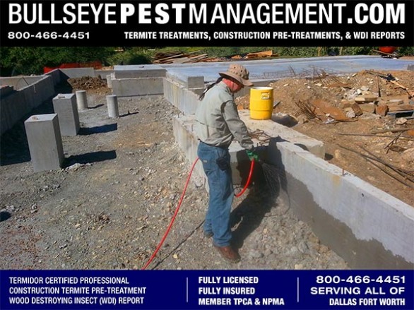 Termite Pre-Treatment of New Home Services for Builders and Construction Companies in Dallas Fort Worth by Bullseye Pest Management of Arlington 800-466-4451